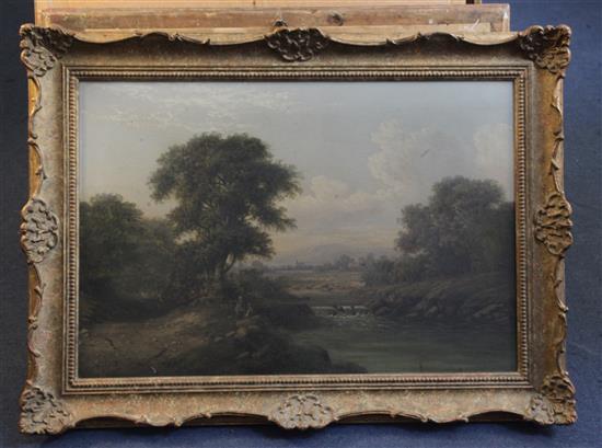 Patrick Nasmyth (1787-1831) Anglers beside a weir, 17 x 25in.